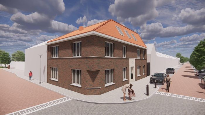 Impressie van het nieuwbouwappartementencomplex aan de Seringenstraat in Eindhoven, met moderne gevels en groene buitenruimte.