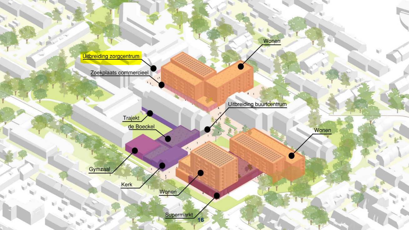 Bovenaanzicht van het plan voor de uitbreiding van het zorgcentrum